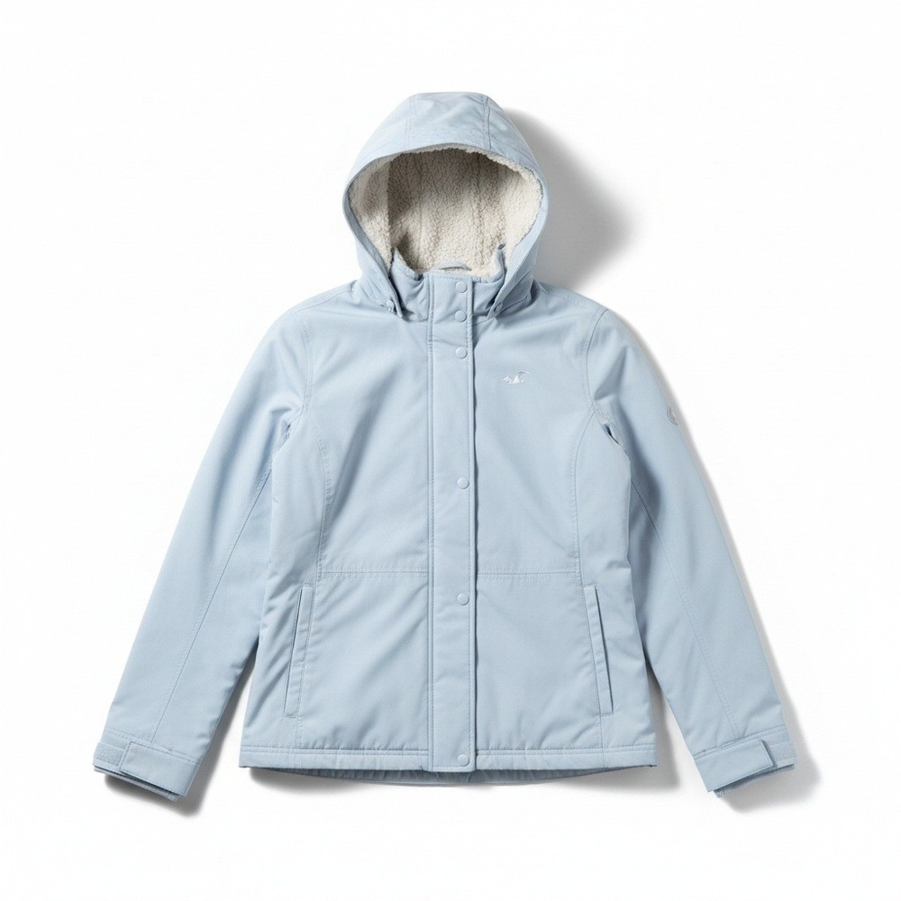 Hollister All-Weather‎ Jacket L Light Blue Sherpa Hooded Stretch Gorpcore